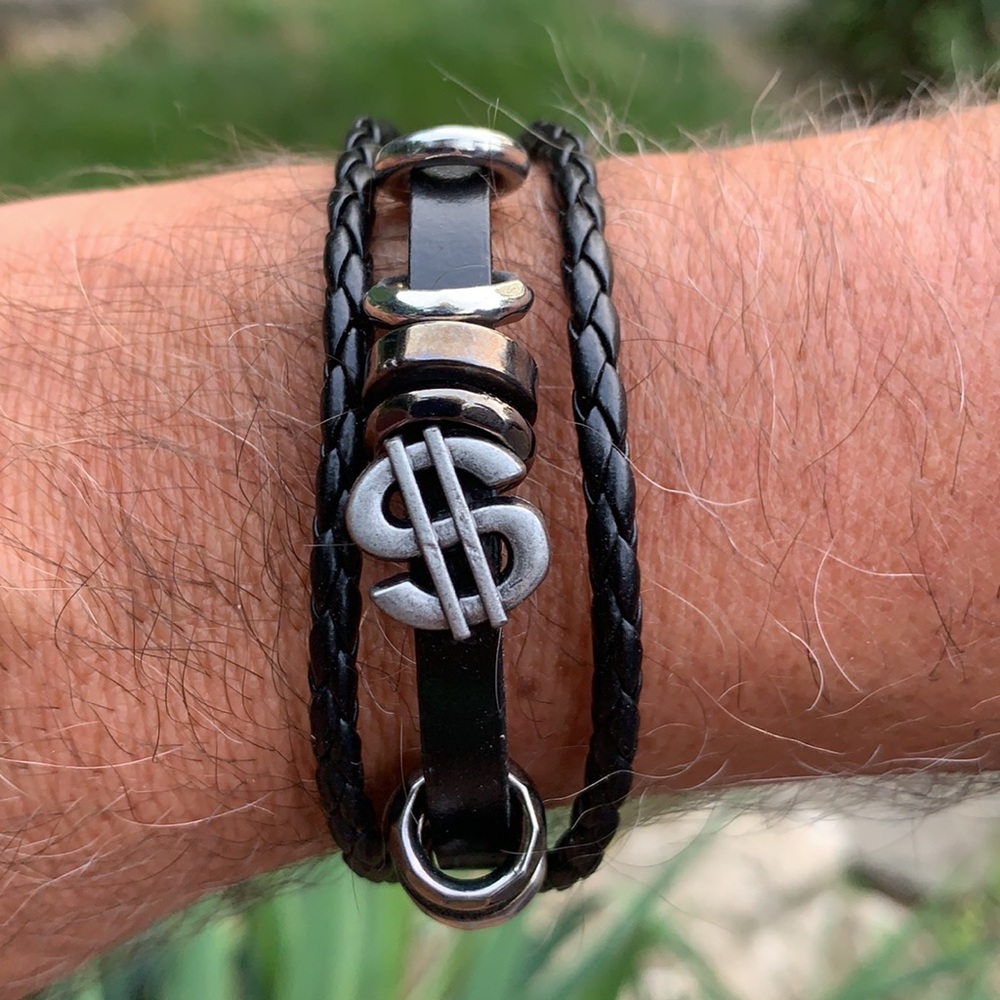 New Men’s Leather $ Bracelet